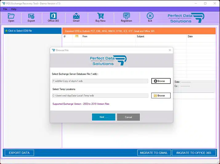 Select Exchange EDB file