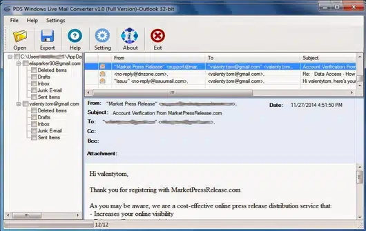 Show Message Preview using Windows Live Mail Converter